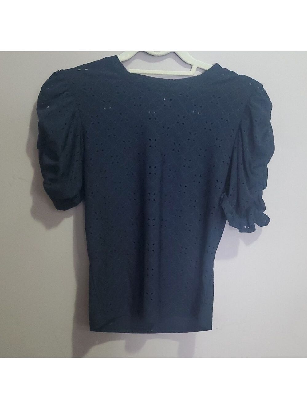 Revamped Midnight Blue Eyelet Blouse Size Medium